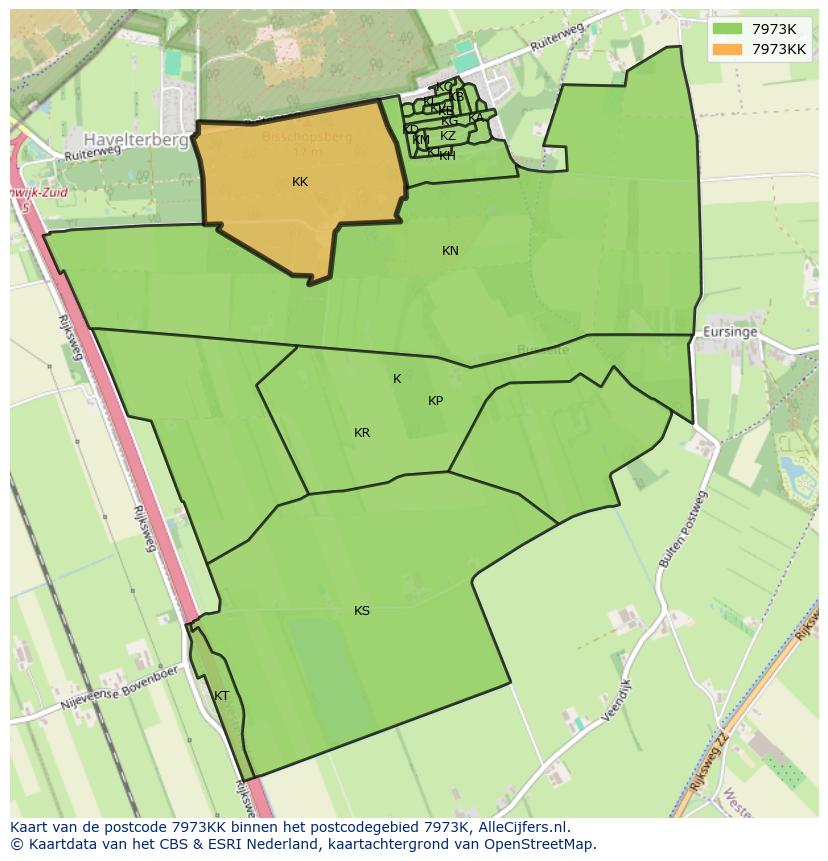 Afbeelding van het postcodegebied 7973 KK op de kaart.