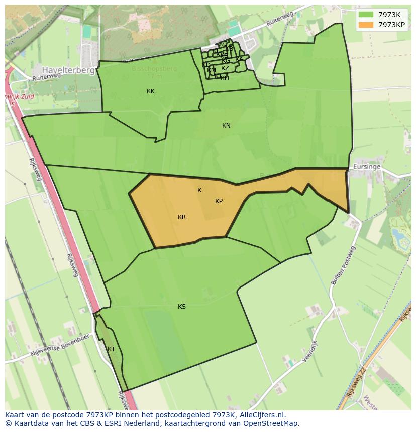 Afbeelding van het postcodegebied 7973 KP op de kaart.