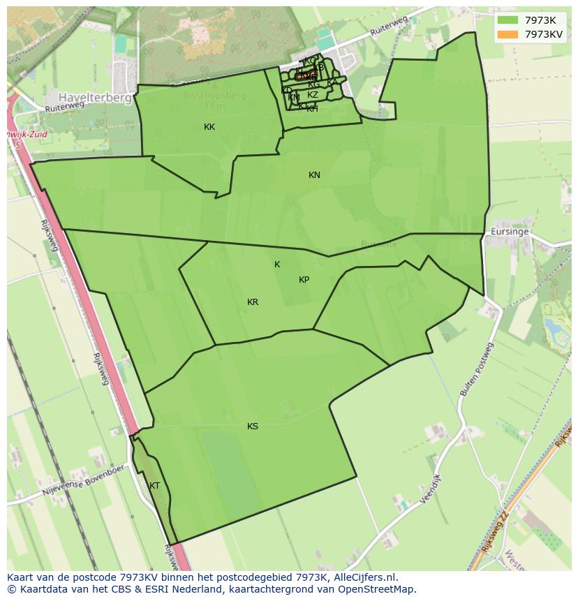 Afbeelding van het postcodegebied 7973 KV op de kaart.