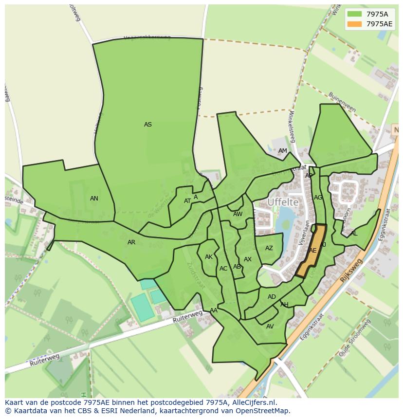 Afbeelding van het postcodegebied 7975 AE op de kaart.