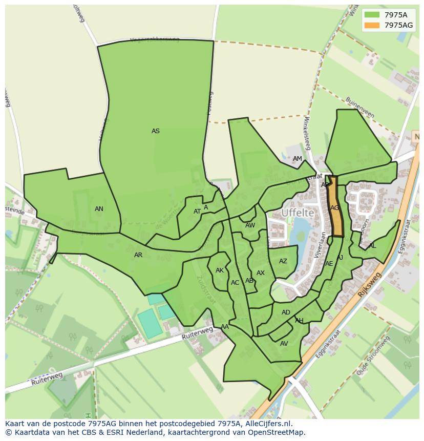 Afbeelding van het postcodegebied 7975 AG op de kaart.