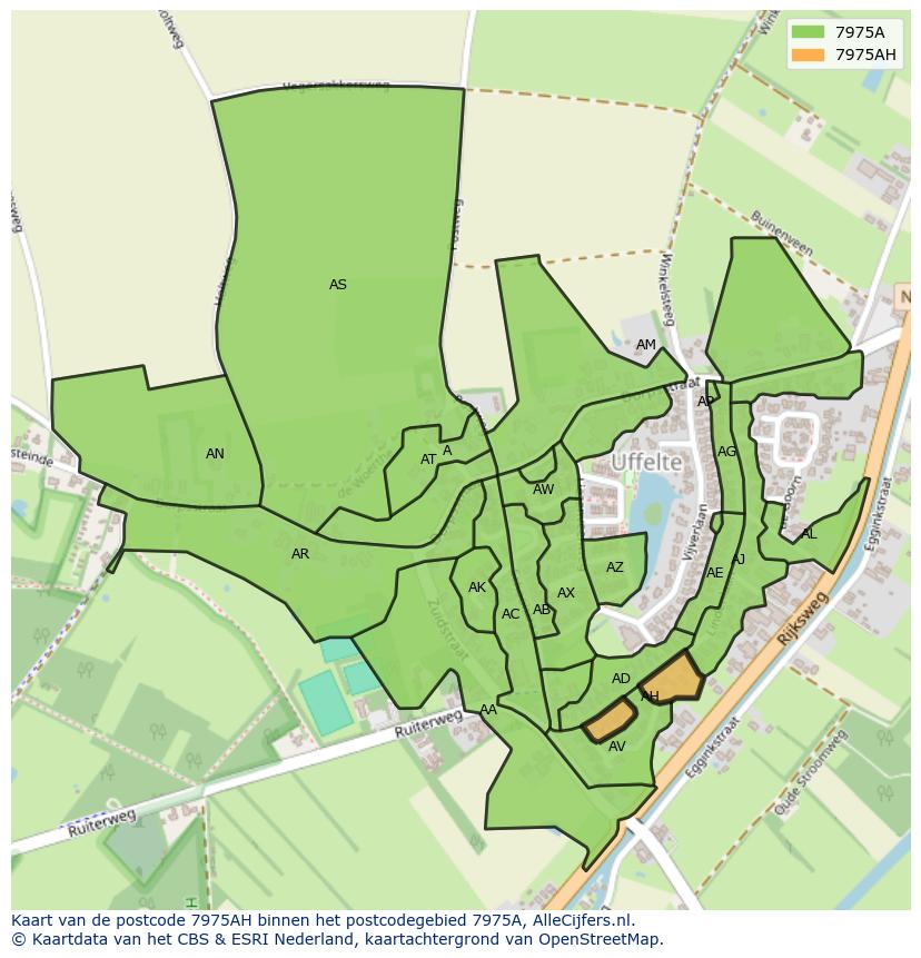 Afbeelding van het postcodegebied 7975 AH op de kaart.