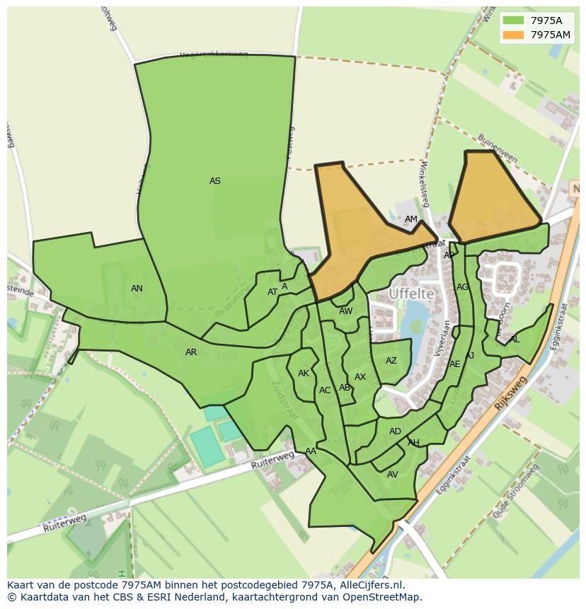 Afbeelding van het postcodegebied 7975 AM op de kaart.