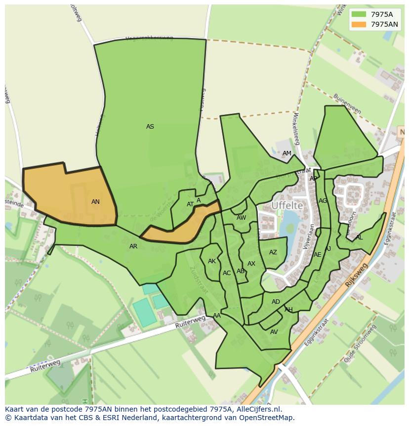 Afbeelding van het postcodegebied 7975 AN op de kaart.