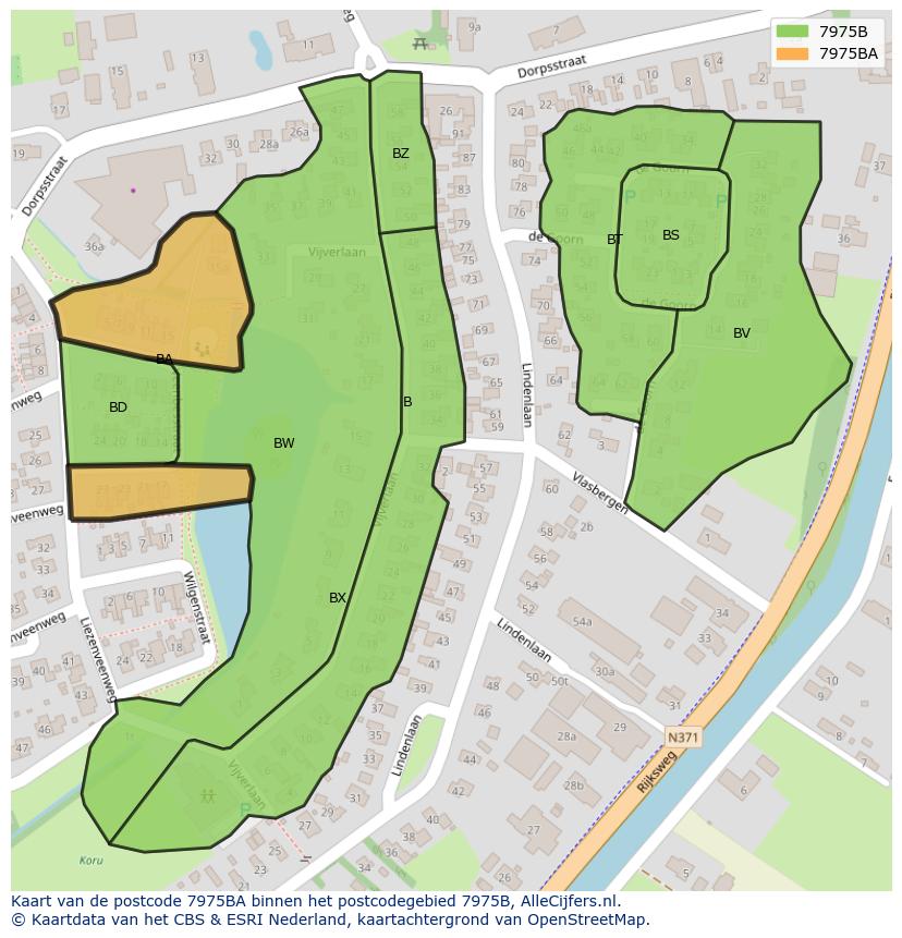 Afbeelding van het postcodegebied 7975 BA op de kaart.