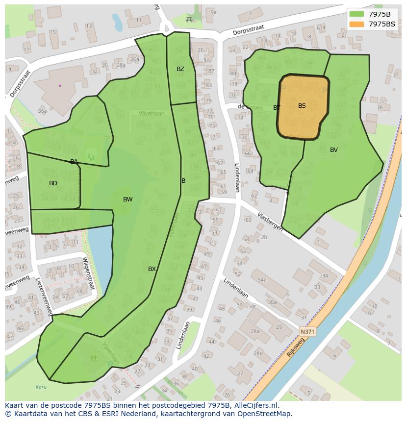 Afbeelding van het postcodegebied 7975 BS op de kaart.