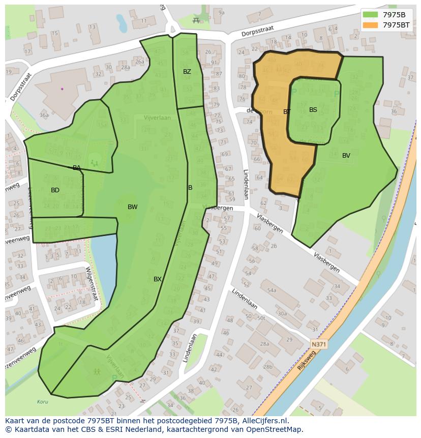 Afbeelding van het postcodegebied 7975 BT op de kaart.