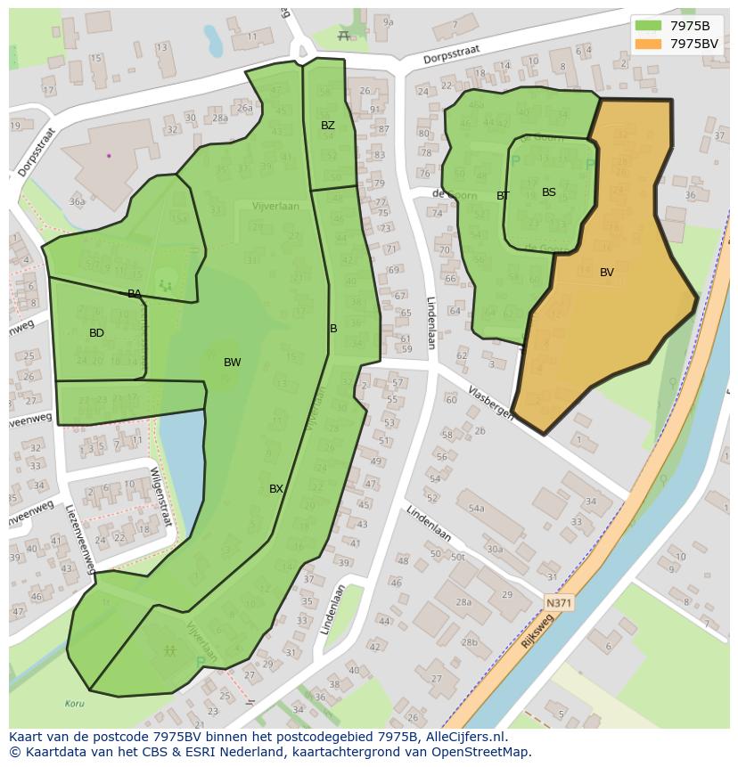 Afbeelding van het postcodegebied 7975 BV op de kaart.