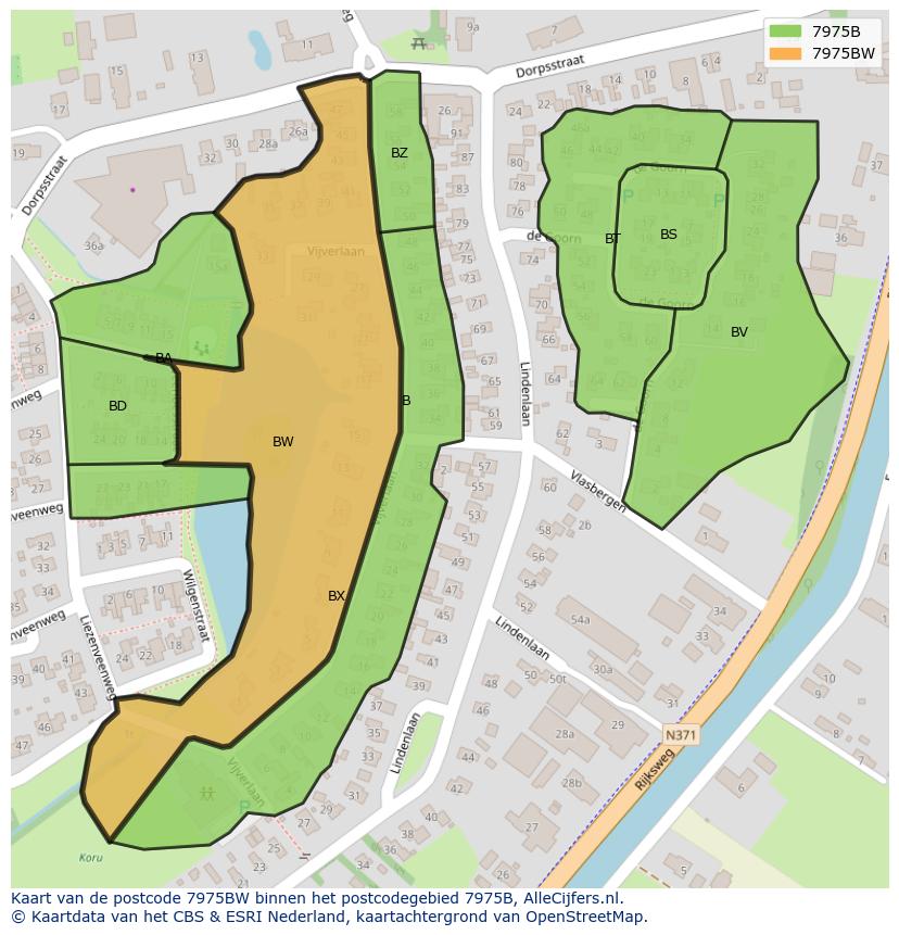 Afbeelding van het postcodegebied 7975 BW op de kaart.
