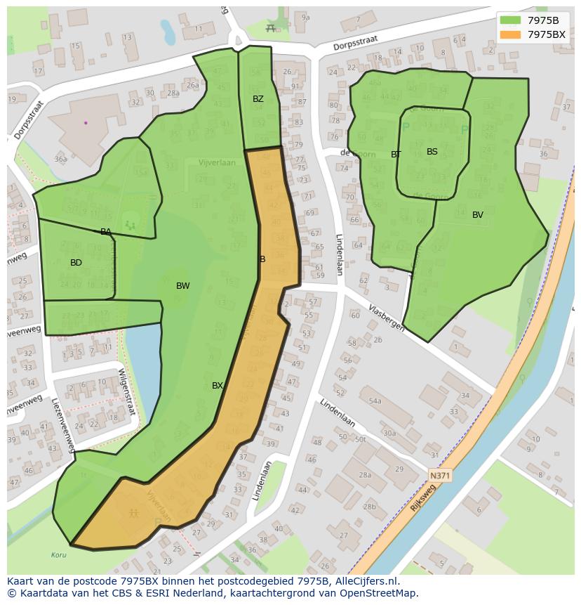 Afbeelding van het postcodegebied 7975 BX op de kaart.