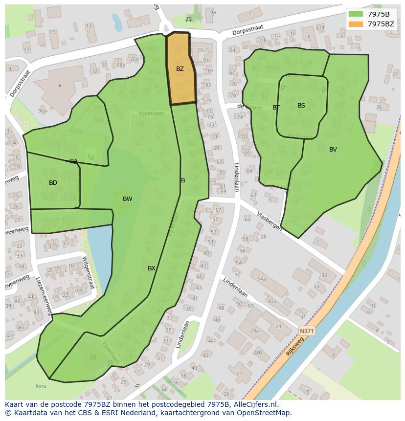 Afbeelding van het postcodegebied 7975 BZ op de kaart.