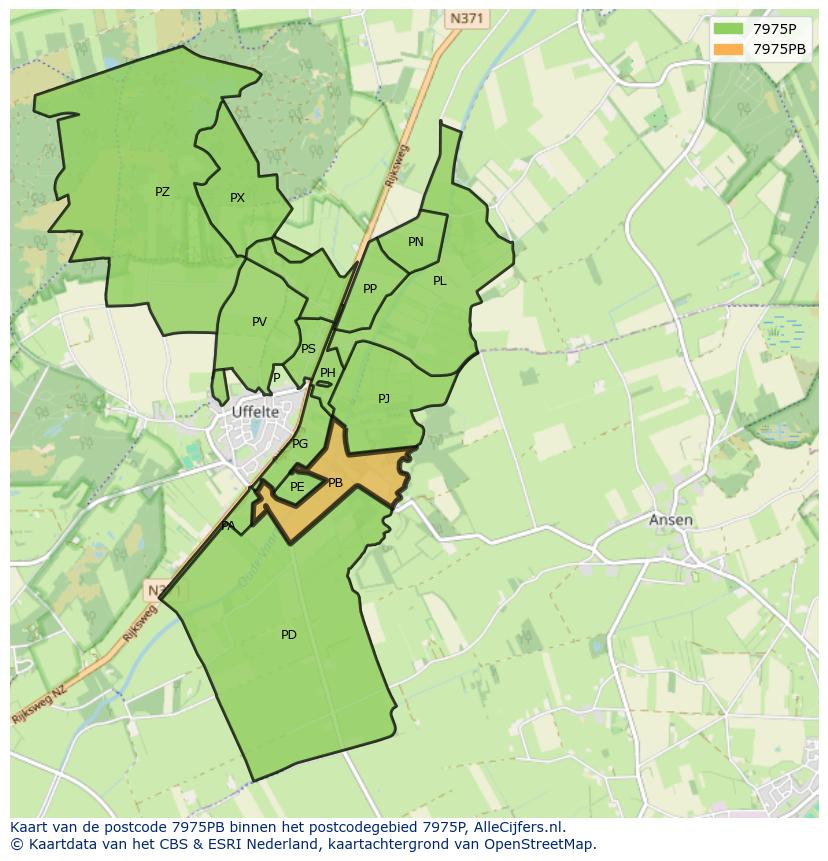 Afbeelding van het postcodegebied 7975 PB op de kaart.