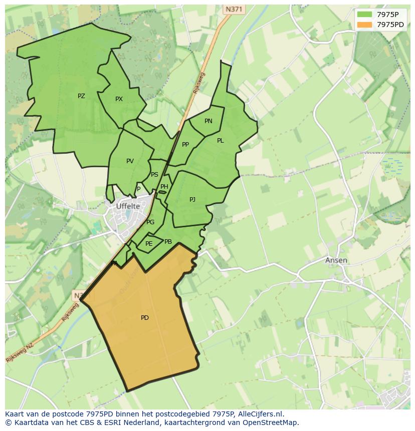 Afbeelding van het postcodegebied 7975 PD op de kaart.