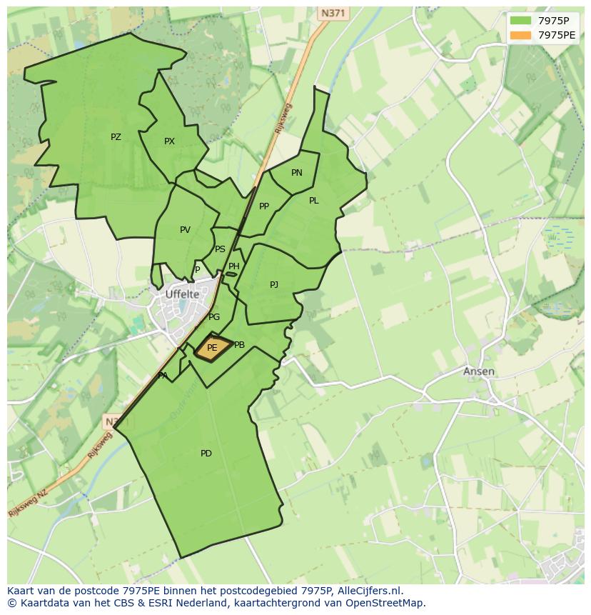 Afbeelding van het postcodegebied 7975 PE op de kaart.