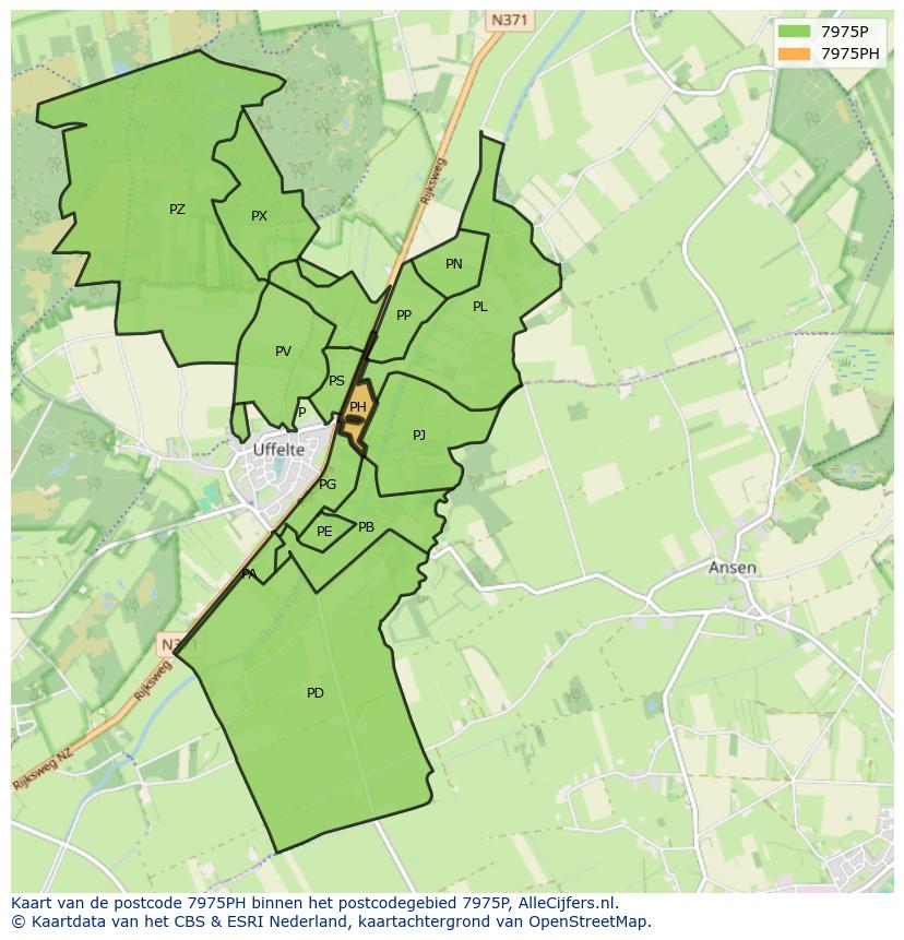 Afbeelding van het postcodegebied 7975 PH op de kaart.