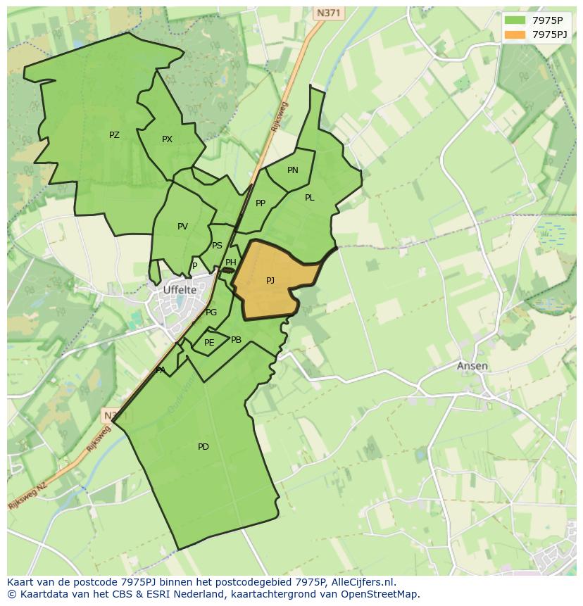 Afbeelding van het postcodegebied 7975 PJ op de kaart.