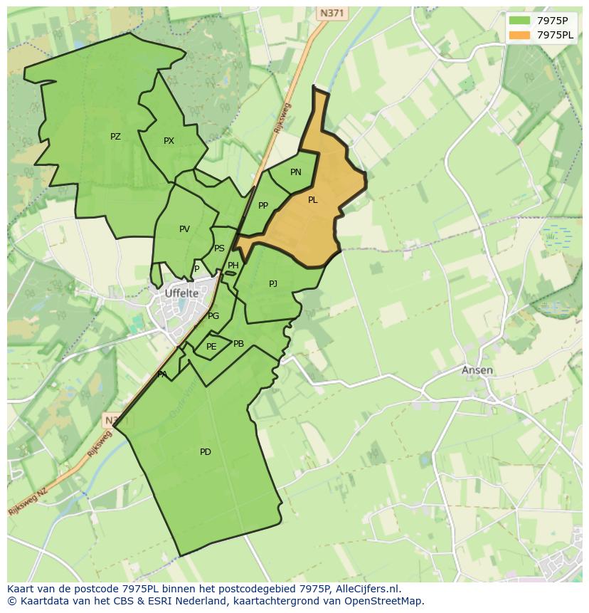 Afbeelding van het postcodegebied 7975 PL op de kaart.