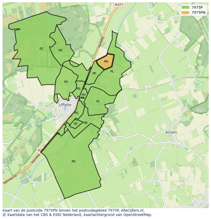 Afbeelding van het postcodegebied 7975 PN op de kaart.