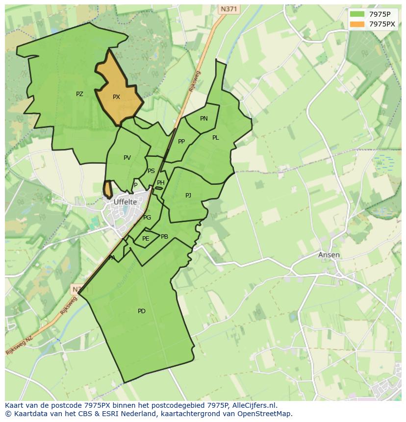 Afbeelding van het postcodegebied 7975 PX op de kaart.