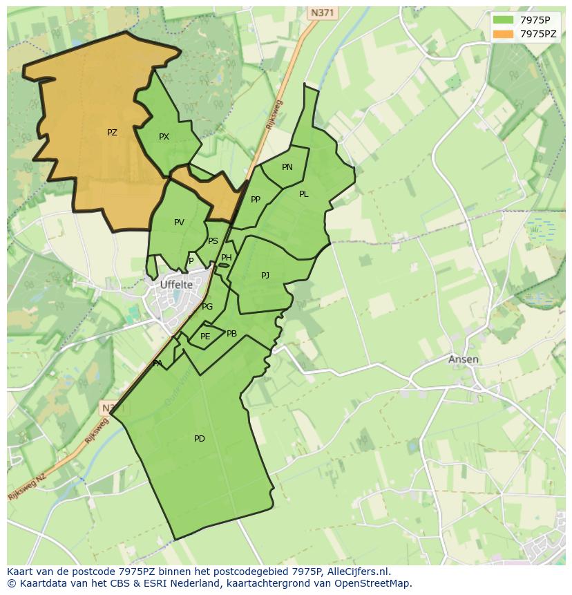 Afbeelding van het postcodegebied 7975 PZ op de kaart.