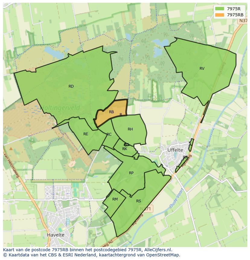 Afbeelding van het postcodegebied 7975 RB op de kaart.