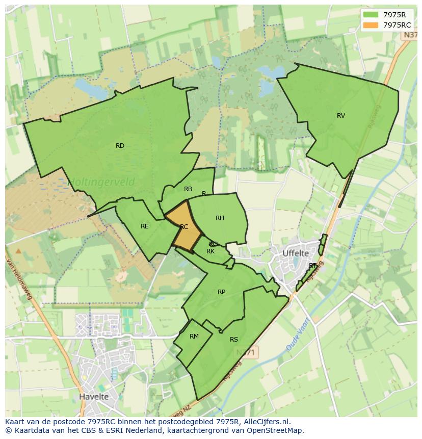 Afbeelding van het postcodegebied 7975 RC op de kaart.
