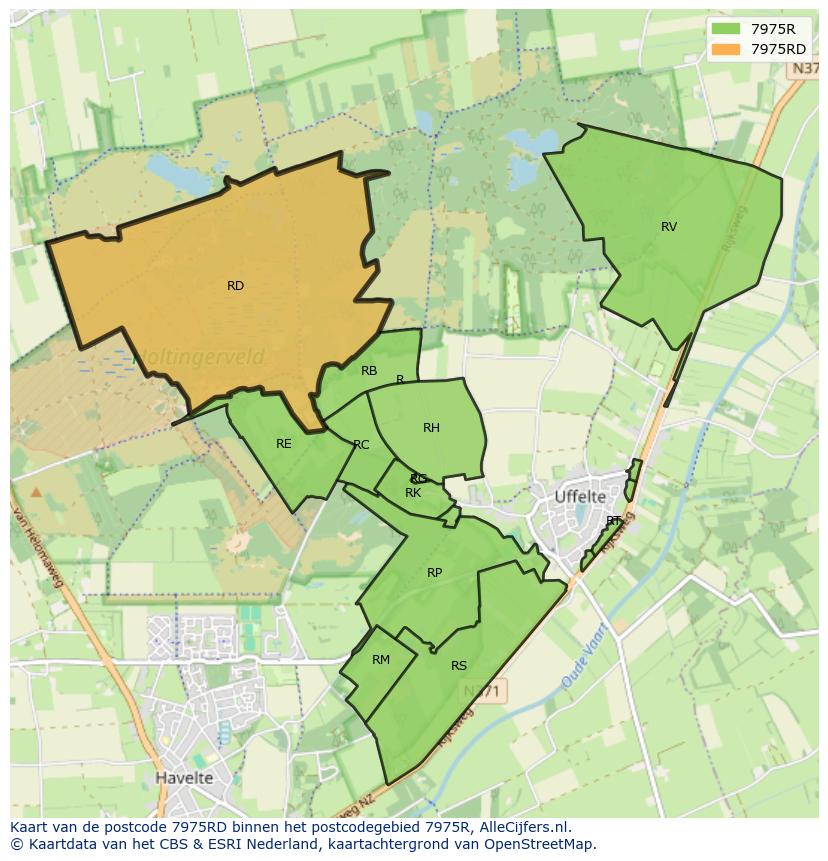 Afbeelding van het postcodegebied 7975 RD op de kaart.