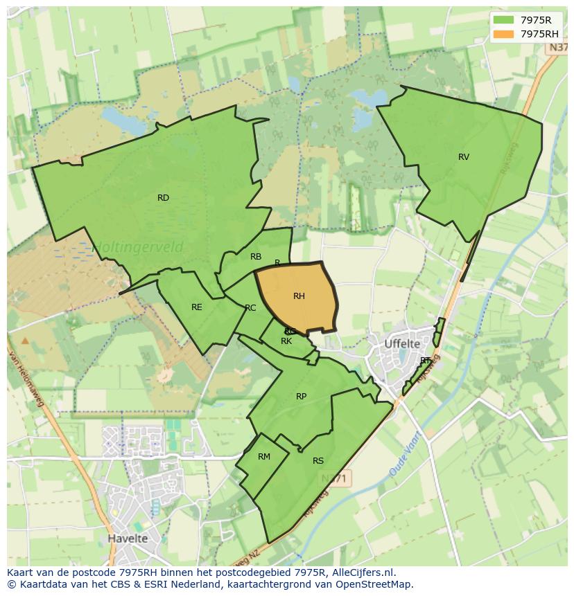 Afbeelding van het postcodegebied 7975 RH op de kaart.