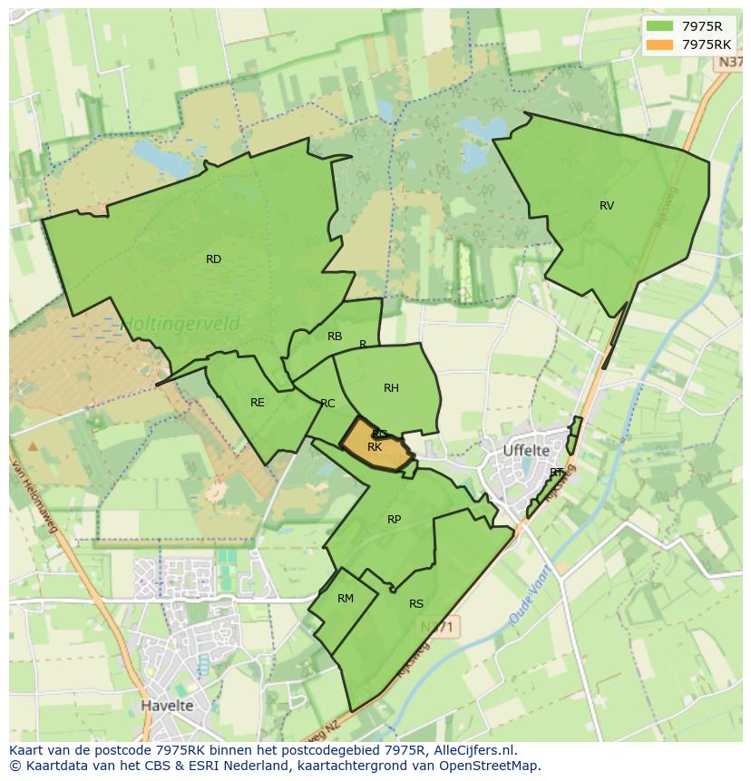 Afbeelding van het postcodegebied 7975 RK op de kaart.
