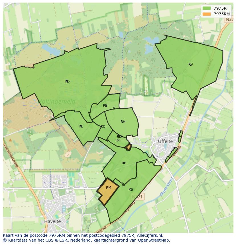 Afbeelding van het postcodegebied 7975 RM op de kaart.