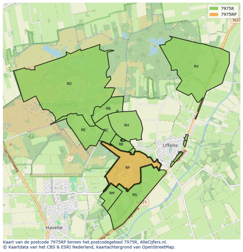 Afbeelding van het postcodegebied 7975 RP op de kaart.