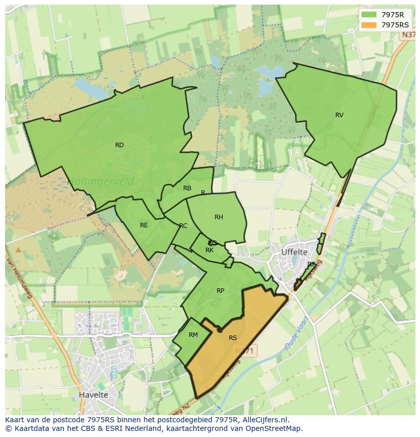 Afbeelding van het postcodegebied 7975 RS op de kaart.