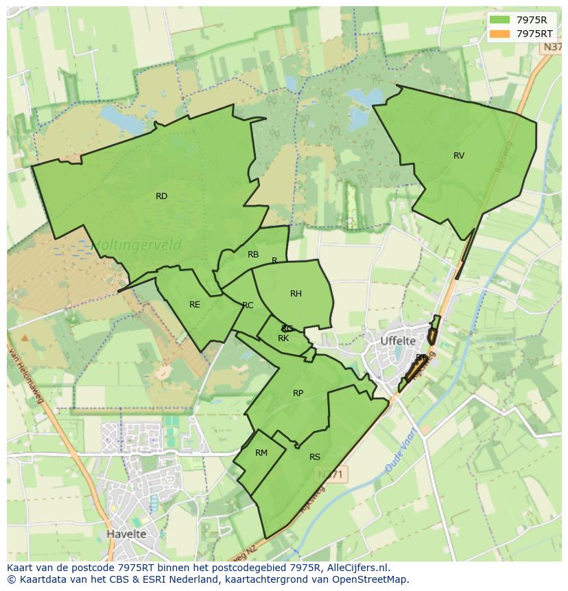 Afbeelding van het postcodegebied 7975 RT op de kaart.