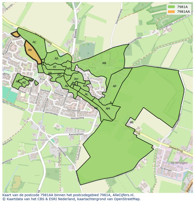 Afbeelding van het postcodegebied 7981 AA op de kaart.