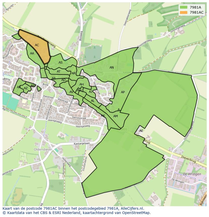 Afbeelding van het postcodegebied 7981 AC op de kaart.
