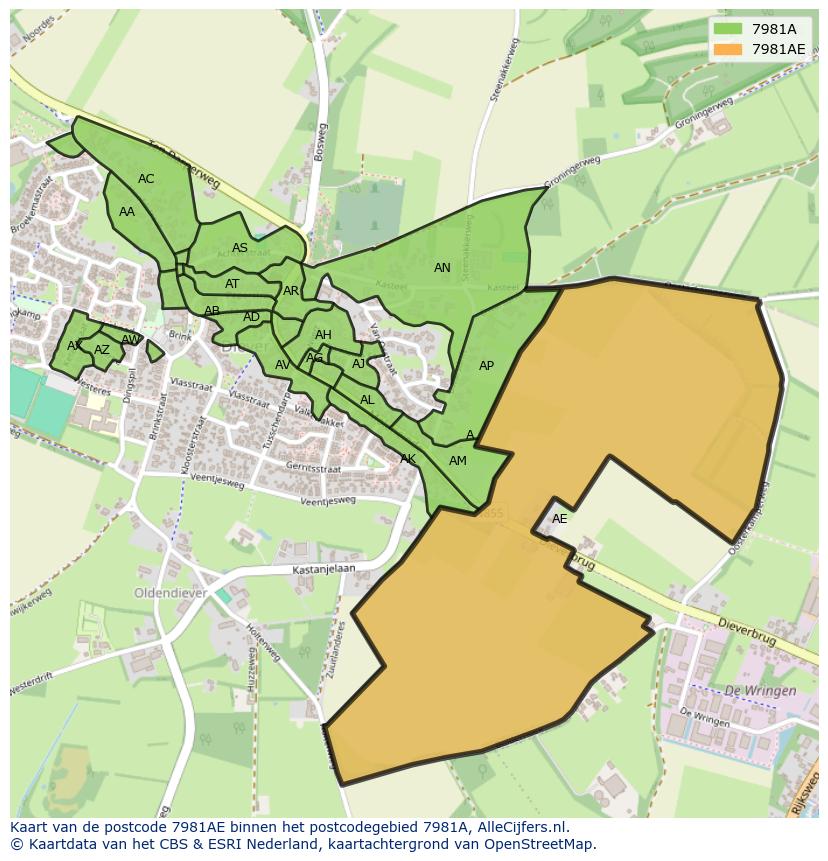 Afbeelding van het postcodegebied 7981 AE op de kaart.
