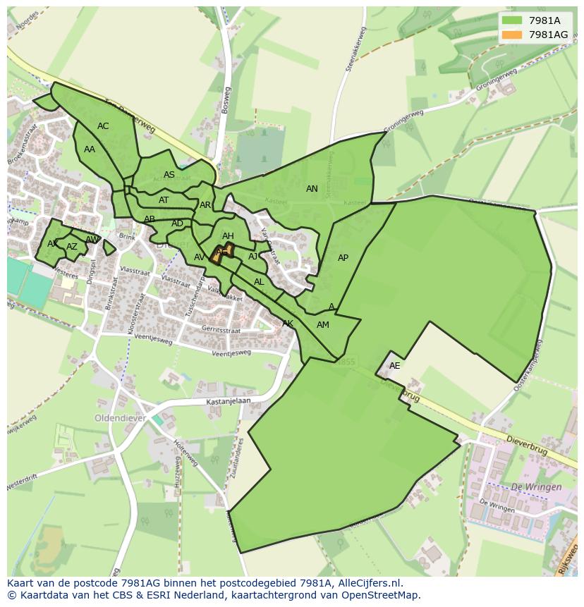 Afbeelding van het postcodegebied 7981 AG op de kaart.
