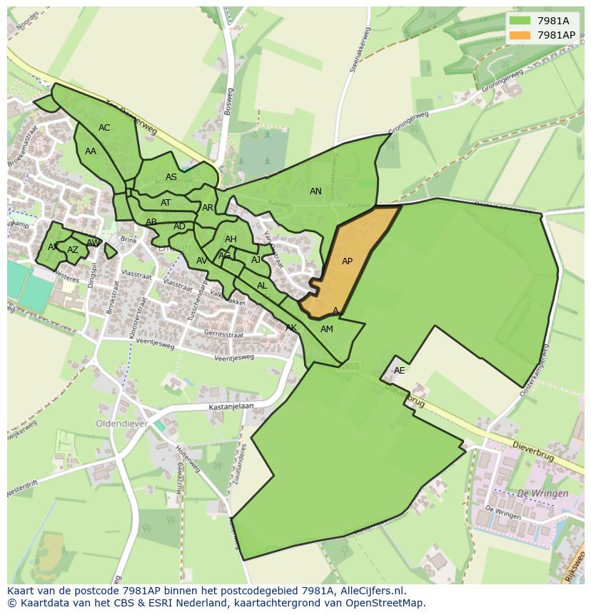 Afbeelding van het postcodegebied 7981 AP op de kaart.