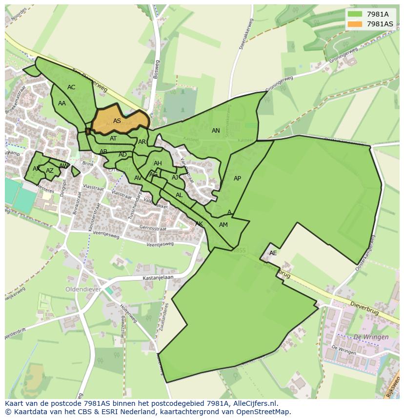 Afbeelding van het postcodegebied 7981 AS op de kaart.
