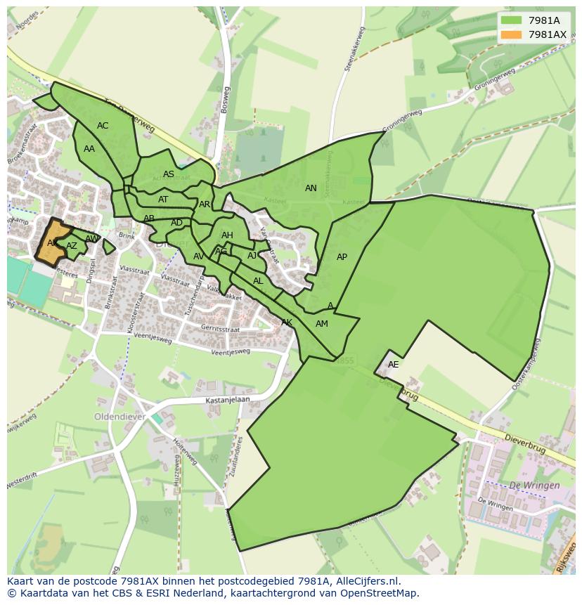 Afbeelding van het postcodegebied 7981 AX op de kaart.