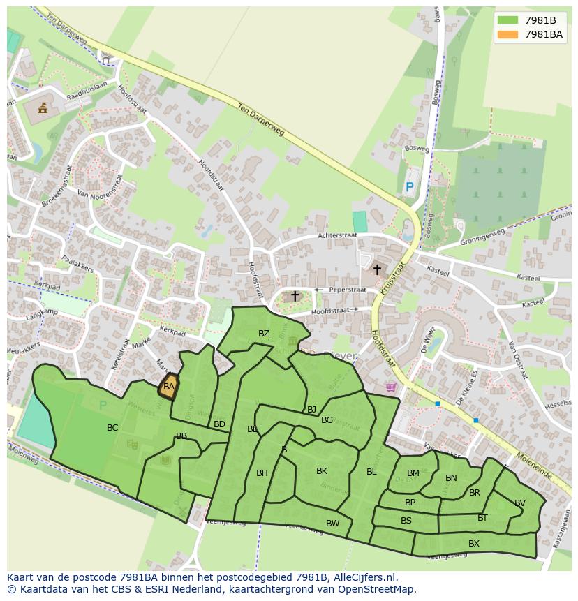 Afbeelding van het postcodegebied 7981 BA op de kaart.
