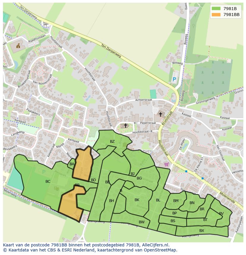 Afbeelding van het postcodegebied 7981 BB op de kaart.