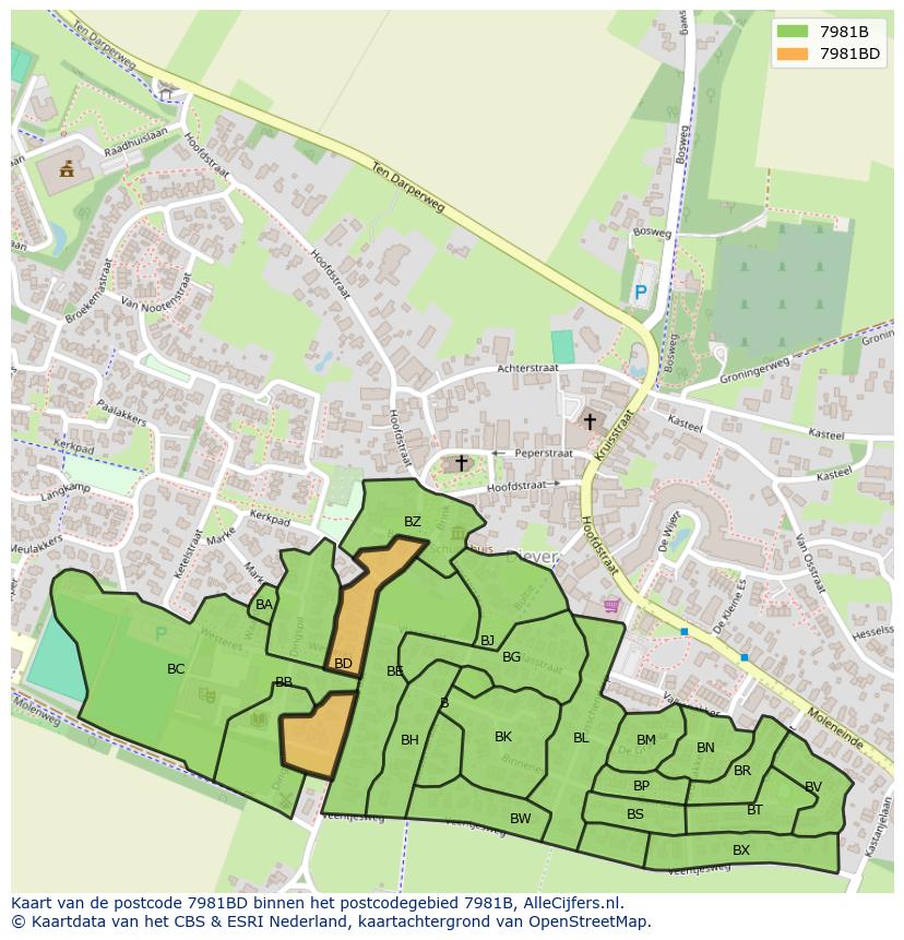 Afbeelding van het postcodegebied 7981 BD op de kaart.