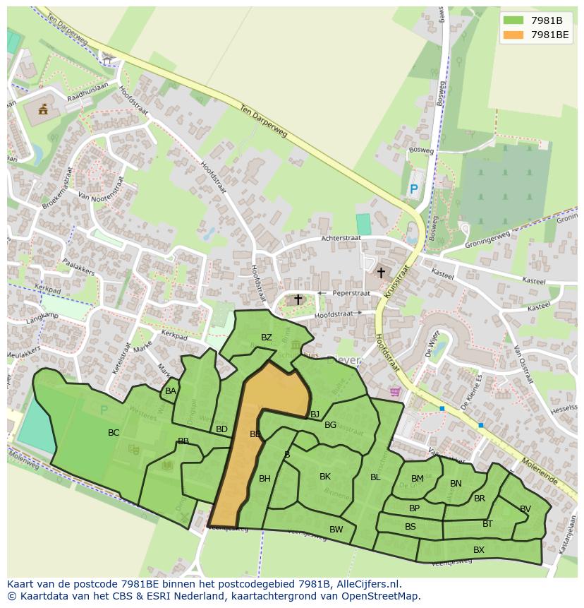 Afbeelding van het postcodegebied 7981 BE op de kaart.