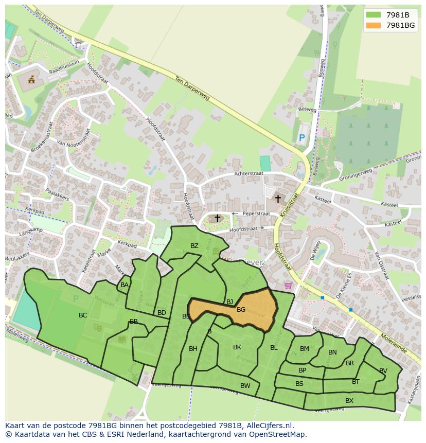 Afbeelding van het postcodegebied 7981 BG op de kaart.