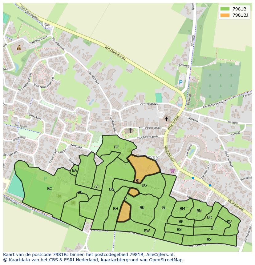 Afbeelding van het postcodegebied 7981 BJ op de kaart.
