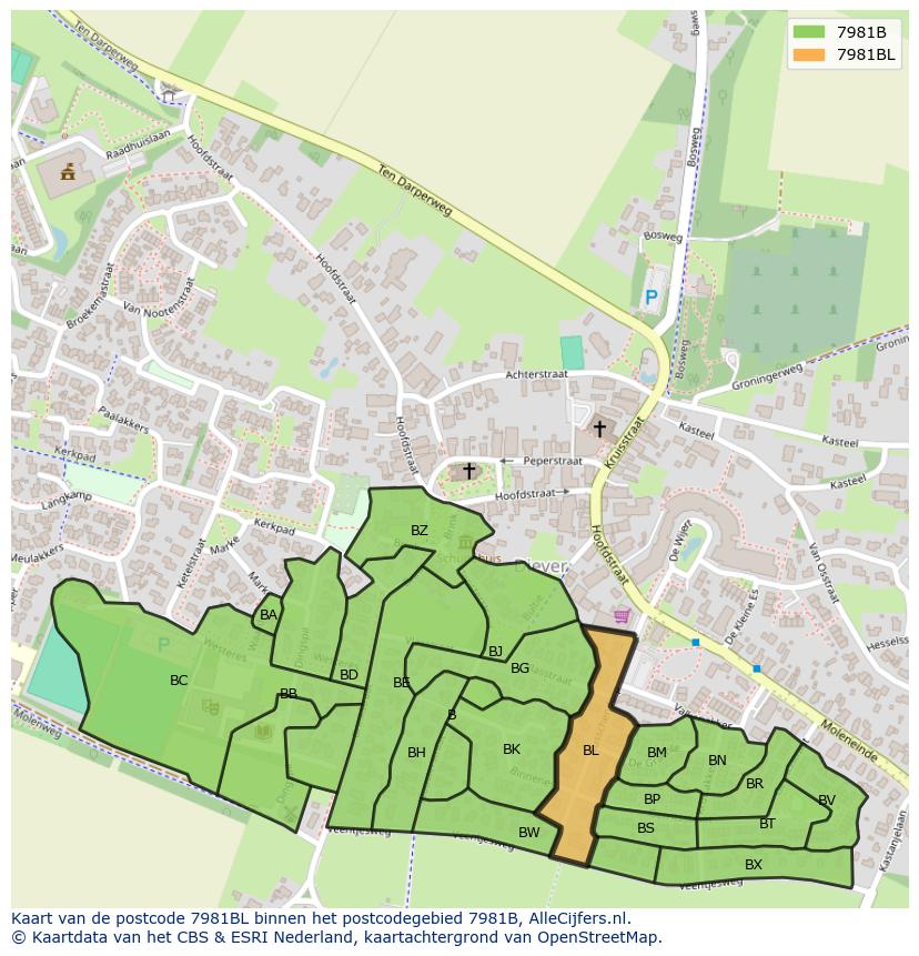 Afbeelding van het postcodegebied 7981 BL op de kaart.