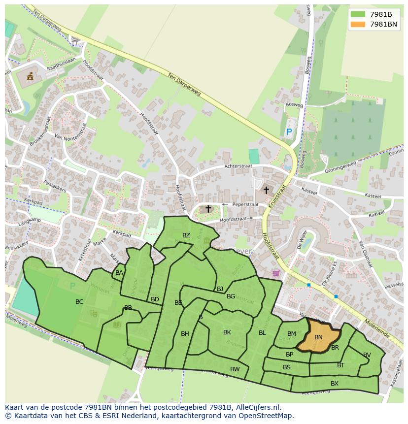 Afbeelding van het postcodegebied 7981 BN op de kaart.