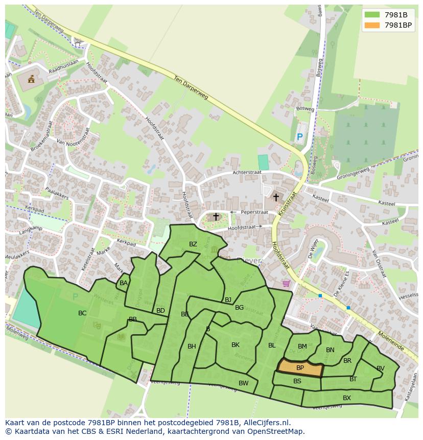 Afbeelding van het postcodegebied 7981 BP op de kaart.
