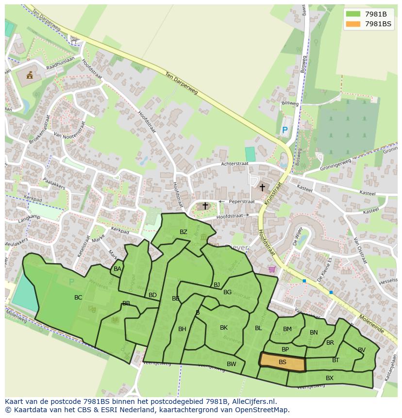 Afbeelding van het postcodegebied 7981 BS op de kaart.